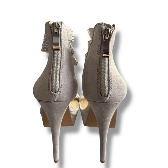 JustFab Silver Gray Vegan Faux Suede Mena Stiletto Bling Heels Size 6 | 3270 - Picture 3 of 7